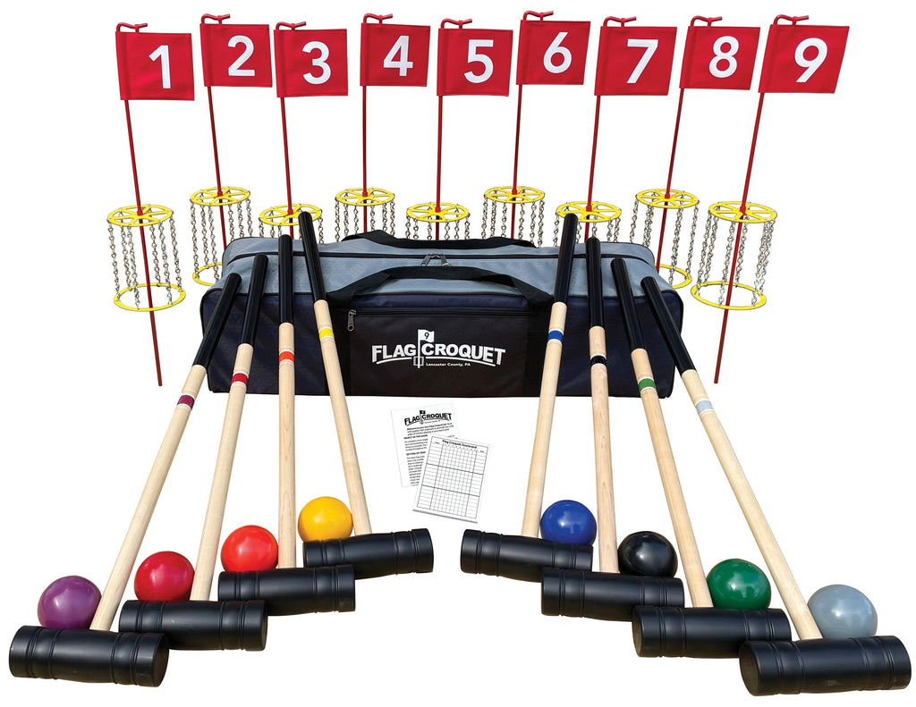 Deluxe Flag Croquet Golf Game Set with Duffel Carry Bag
