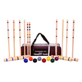 Deluxe 8-Player Wooden Croquet Game Set with Carry Bag or Wooden Holder