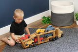 Wooden Car-Carrier Semi Truck and Trailer Toy Set with 6 Cars