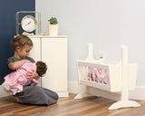Amish-Made Wooden Deluxe Doll Swinging Cradle with Bedding