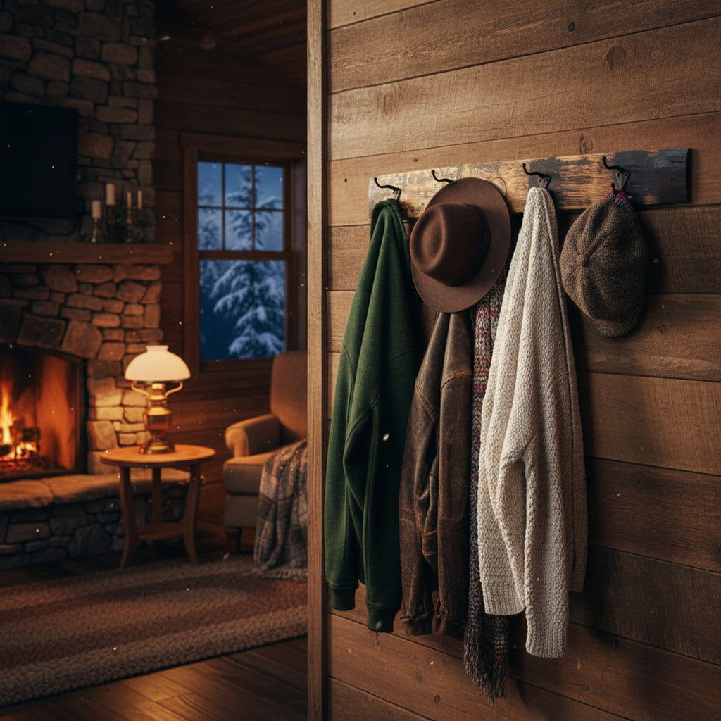 Rustic Wooden Coat Rack With 4 Metal Hooks, Made From Reclaimed Whiskey Barrel Staves