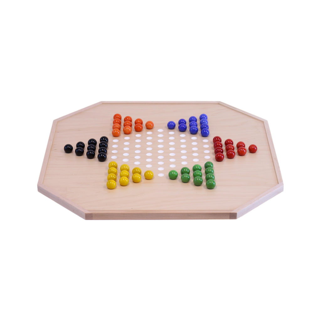 Aggravation and Chinese Checkers Combo Game Board Set, 25" Wide, Maple Wood, with Large 1" Marbles and Dice