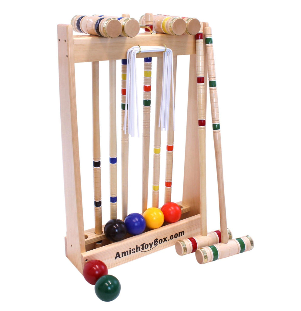 Deluxe 6-Player Maple Wood Croquet Set with Wooden Holder