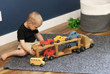 Wooden Car-Carrier Semi Truck and Trailer Toy Set with 6 Cars