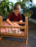 Amish-Made Wooden Deluxe Doll Swinging Cradle with Bedding