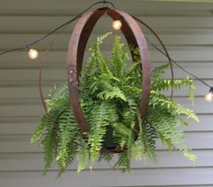 Rustic Hanging Plant Holder, Made with Reclaimed Barrel Rings