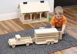 Amish-Made Wooden Pickup & Horse Trailer Toy Set, Unfinished