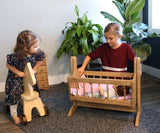 Amish-Made Wooden Deluxe Doll Swinging Cradle with Bedding