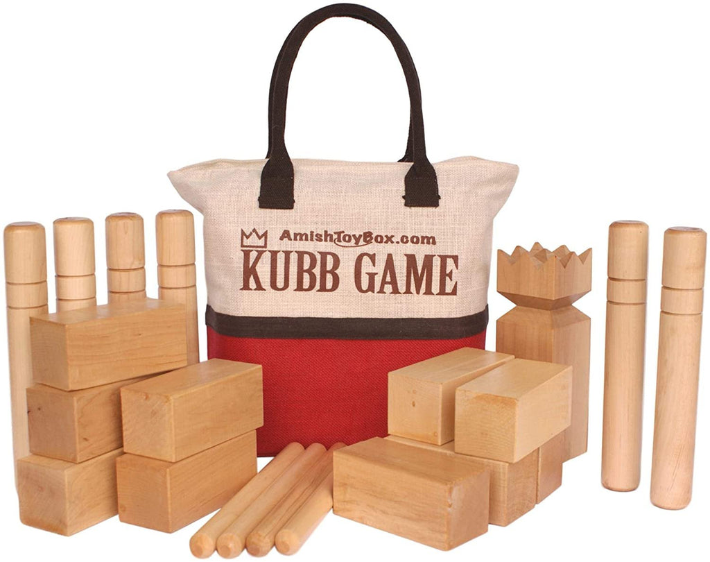 Amish-Made Deluxe Maple Hardwood Kubb Game with Clear Protective Finish, Regulation Size