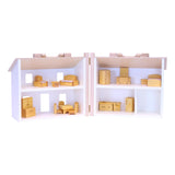 Wooden Doll House Toy with 16 Piece Doll-House Furniture Set